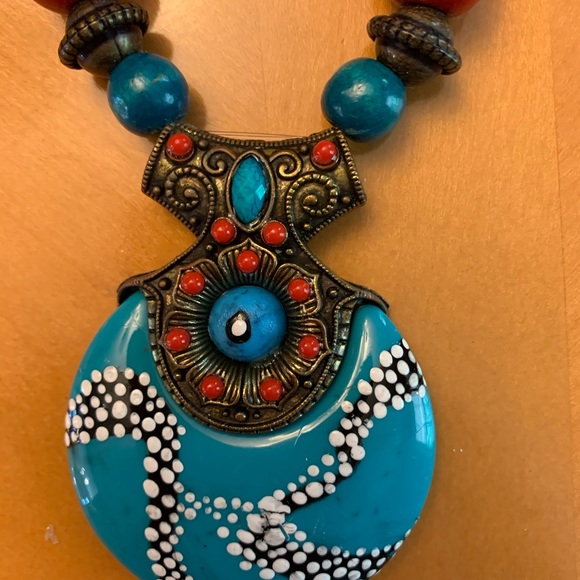 One of a kind, hand painted beaded necklace! - Picture 2 of 4